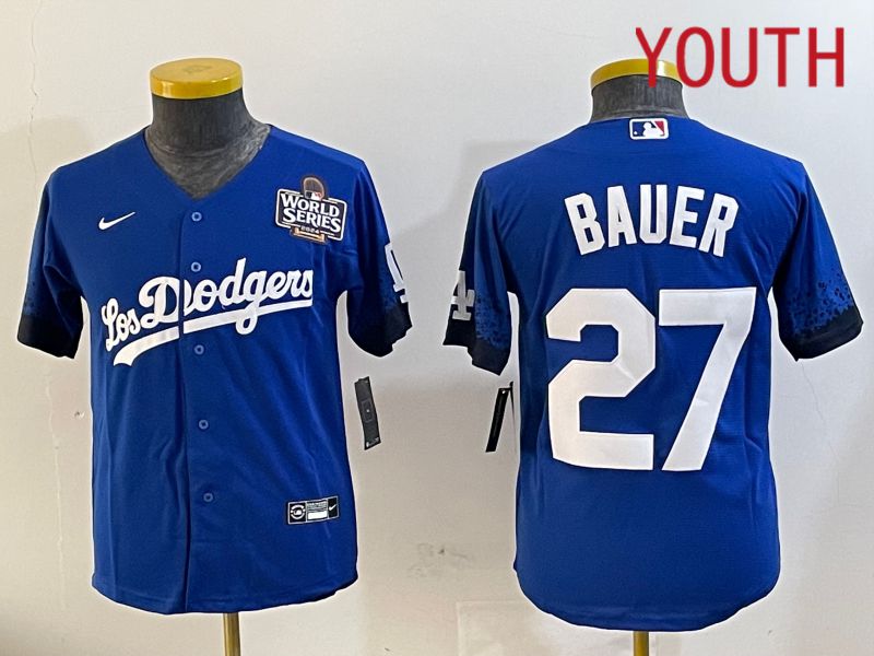 Youth Los Angeles Dodgers #27 Bauer Blue City Edition Nike 2024 MLB Jersey style 1120->youth mlb jersey->Youth Jersey